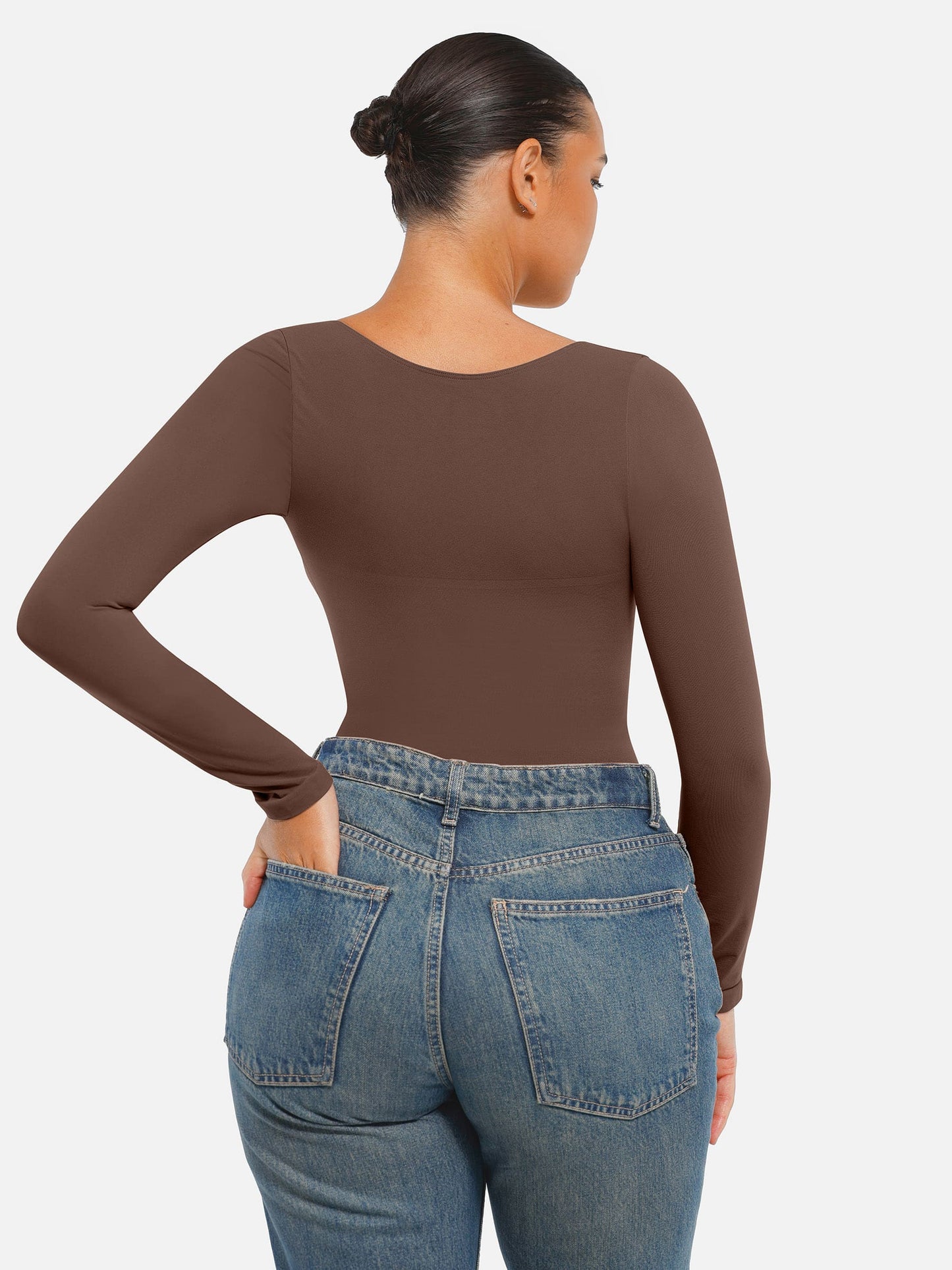 Feelingirl Seamless Long Sleeve Tummy Control Thong Bodysuit