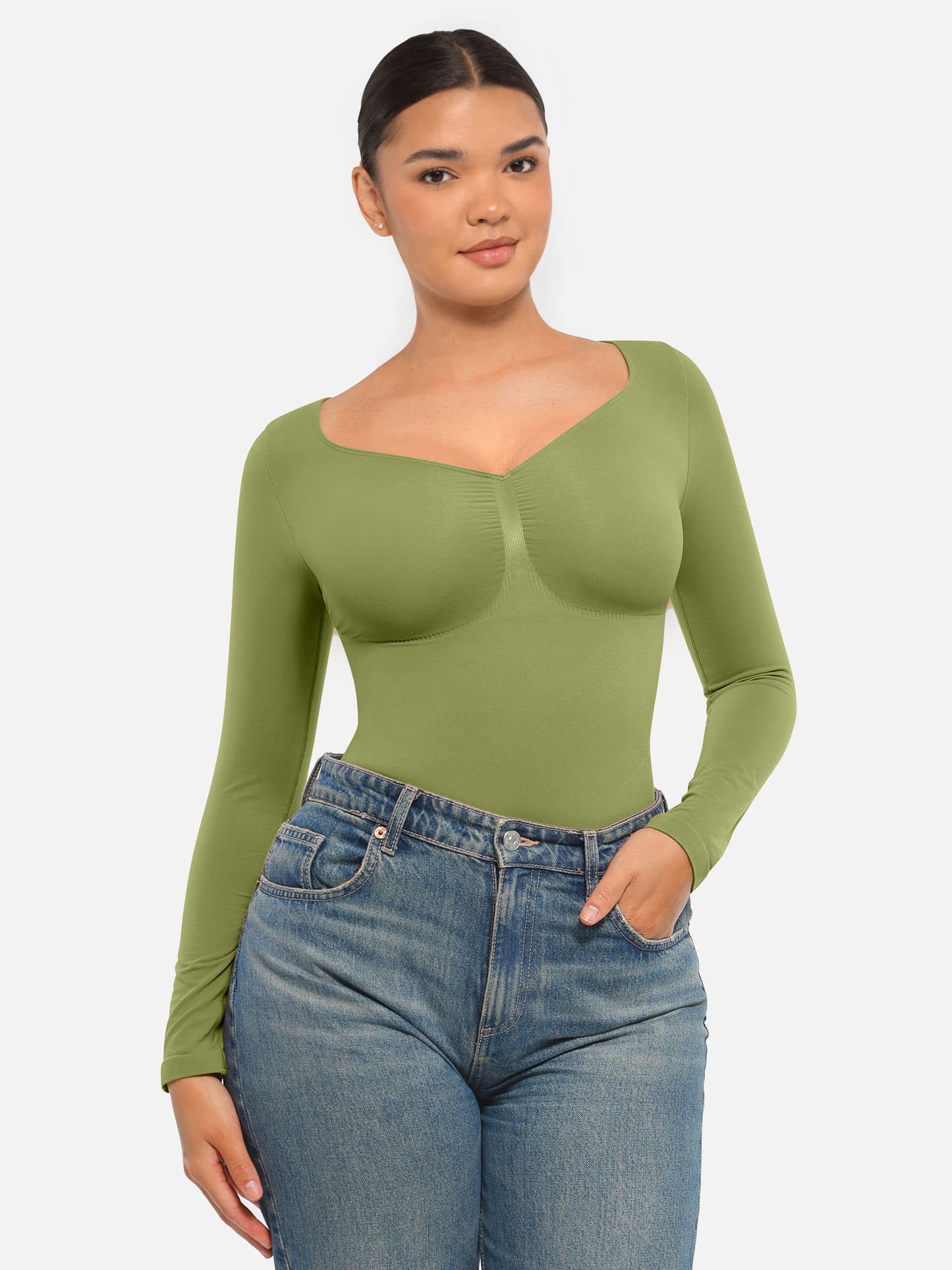 Feelingirl Seamless Long Sleeve Tummy Control Thong Bodysuit