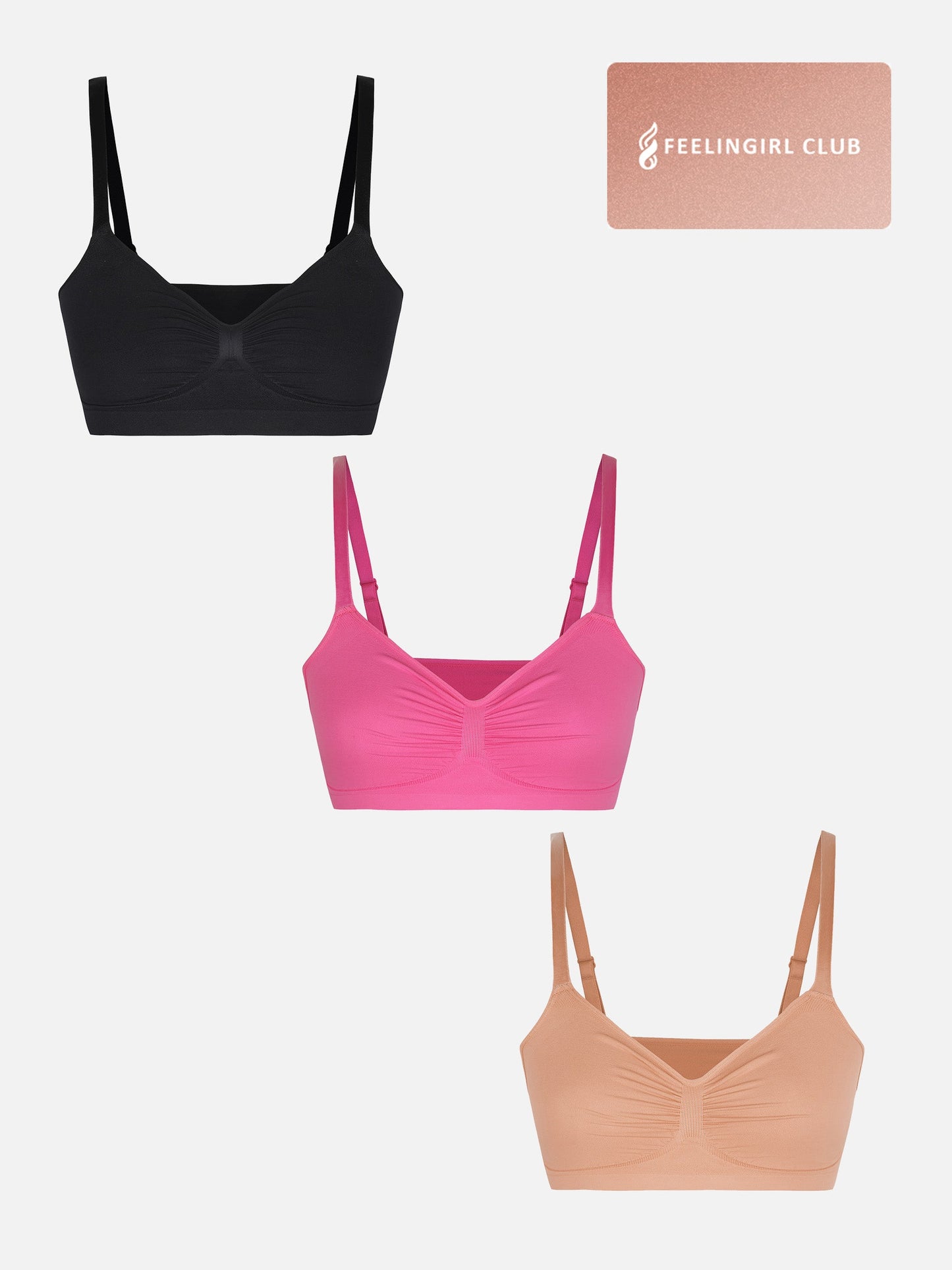 Feelingirl 3-Pack Smooth Seamless Wireless Bra Bundle