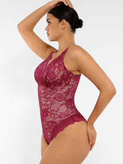 Feelingirl Lace V Neck Full Bodysuit