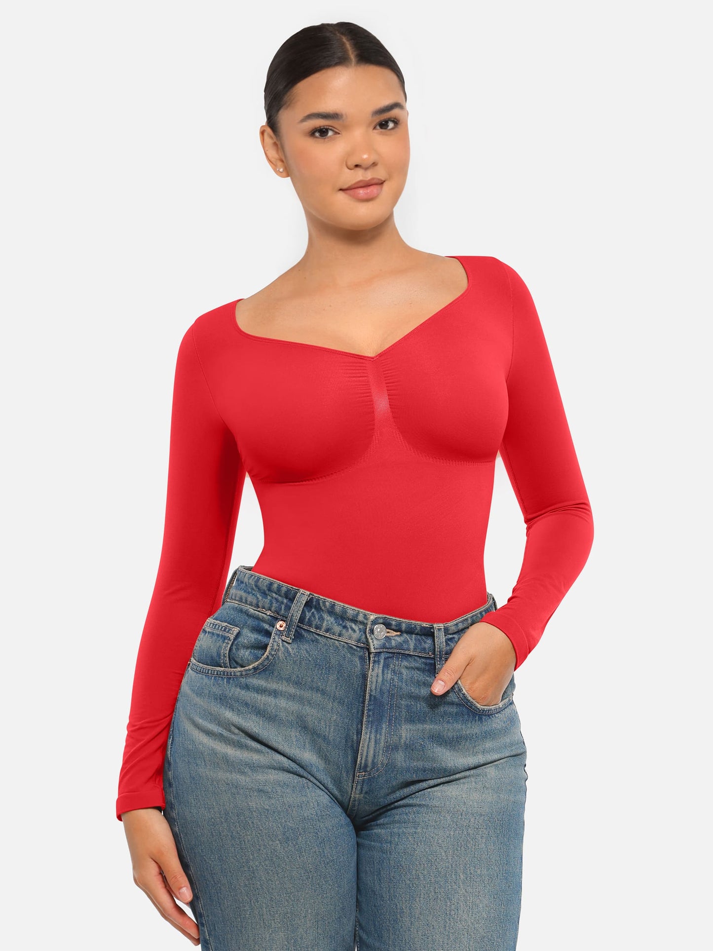 Feelingirl Seamless Long Sleeve Tummy Control Thong Bodysuit