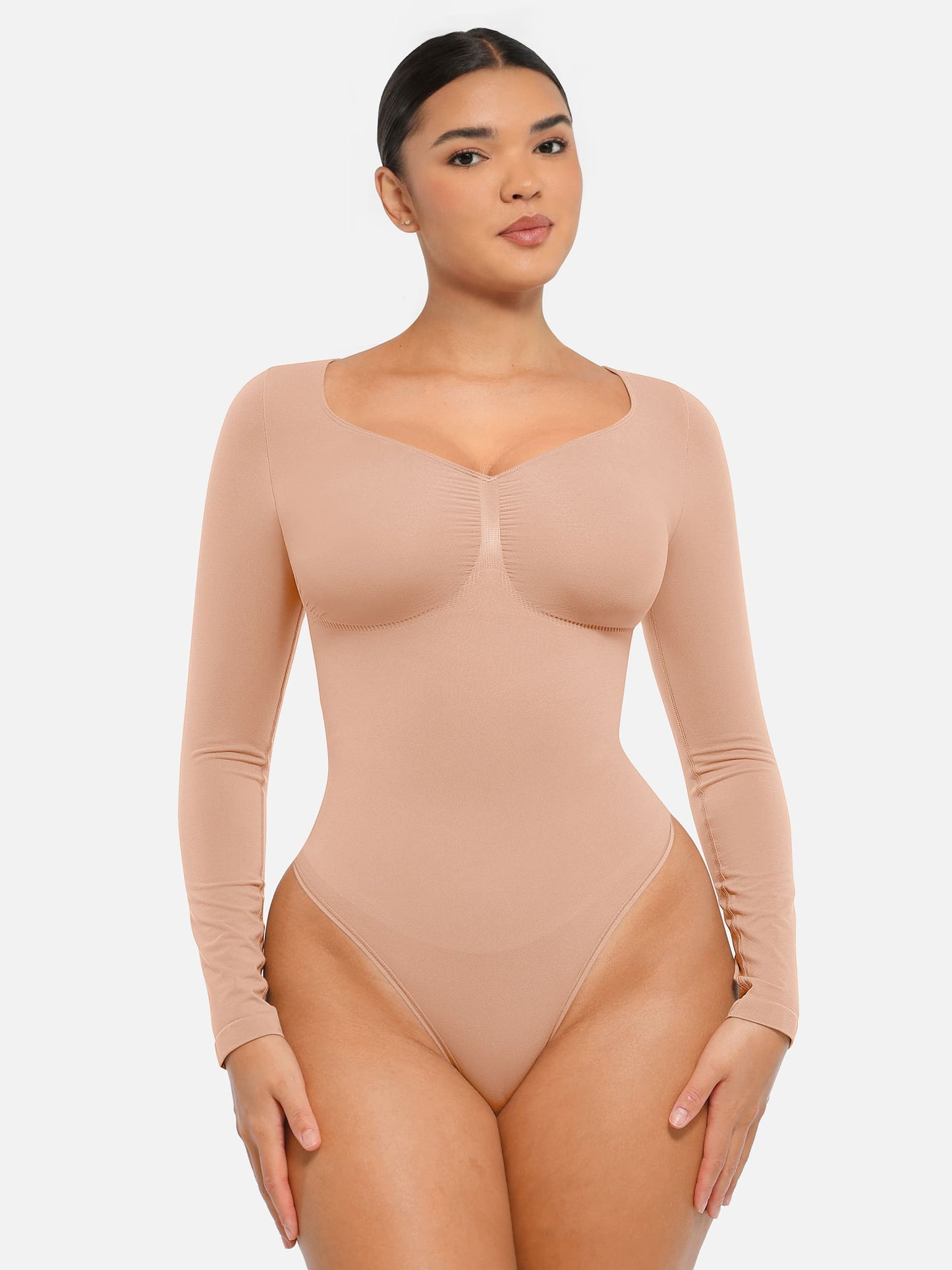 Feelingirl Seamless Long Sleeve Tummy Control Thong Bodysuit
